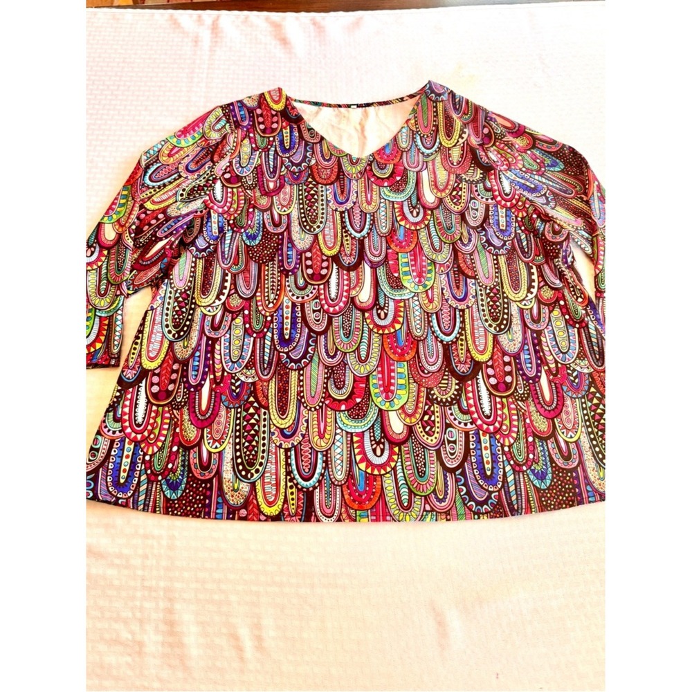 Psychedelic Peacock Print V-Neck Tunic Top Multi-Color Plus Size 5XL Boho